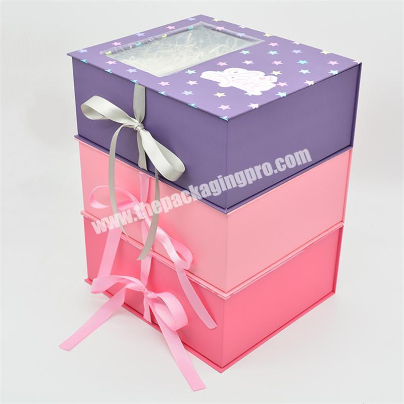 Custom Printing Color Cosmetic Carton Ribbon Luxury Gift Box Packaging Flip Cover With Window