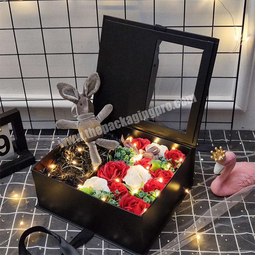 Changfa Customised Modern Novel Design Craft Packaging Luxury Black Rose Flower Gift Soap Box With Pvc Window