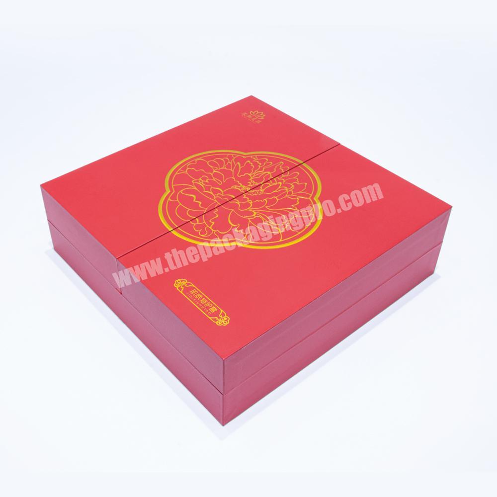 China Luxury Design Paper Rigid Cardboard Red Gift Packaging Double Door Box