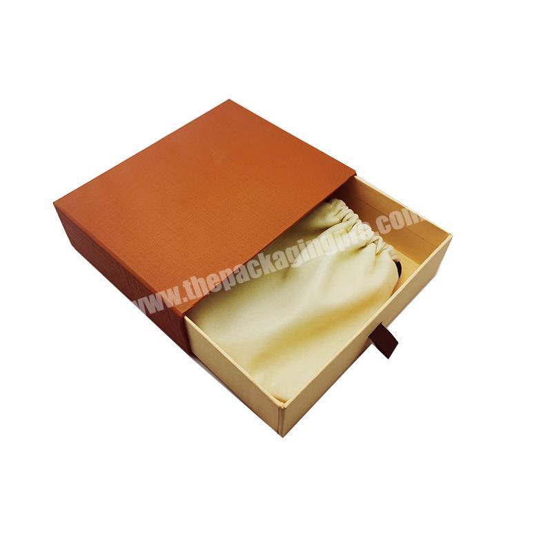 Custom Art Paper Packaging Gift Boxes With Velvet Bag Private Design Orange Men's Wallet Box