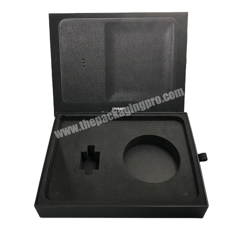 Custom Black Luxury Electronic Wireless Charging Accessory Package Box 3C Mobile Products Packaging Drawer Boxes With EVA Foam