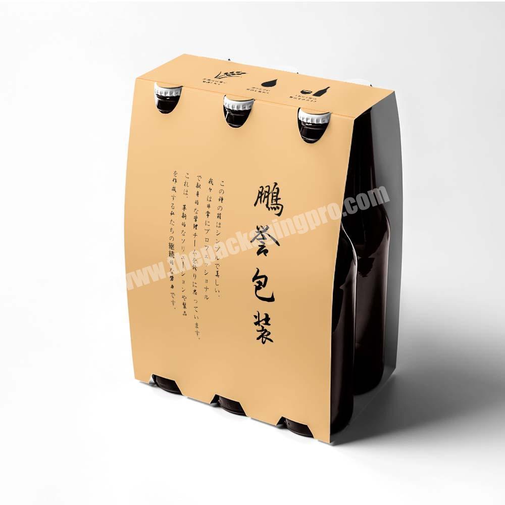 Custom Cardboard Wine Box Carrier Portable Handle Corrugated Paper Packaging 6 Bottle Beer Carrier