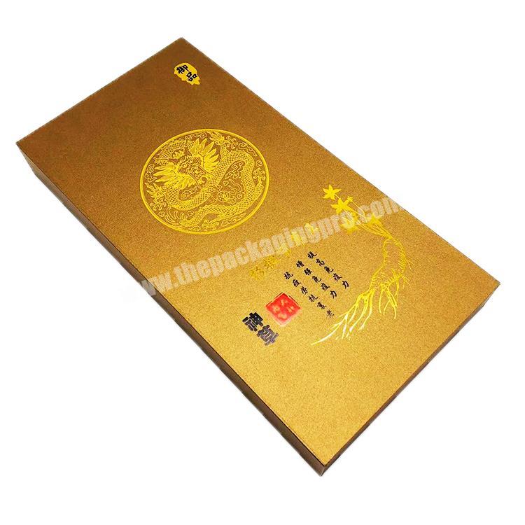 Custom Ginseng Packaging Golden Artpaper Hot Stamping Luxury Paperboard Gift Box with Magnetic Closure