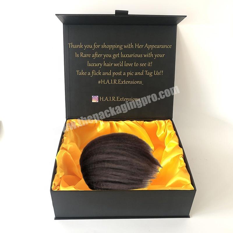 Custom Human Hair Weave Extension Box Luxury Wig Bundle Packaging Boxes With Satin Wig Pack