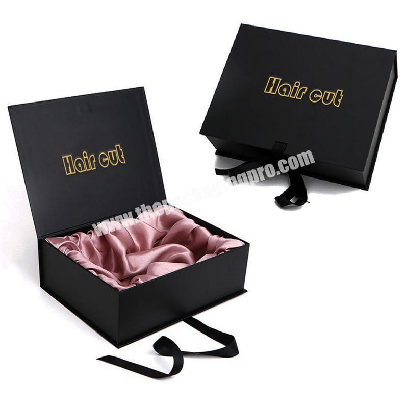 Custom LOGO size black gift paper box wig luxury gift packaging box with ribbon