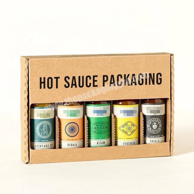 Custom Logo 4 Bottles Set Salsa Salsa De Chile Hot Sauce Shipping Cardboard Corrugated Paper Packaging Mailing Box
