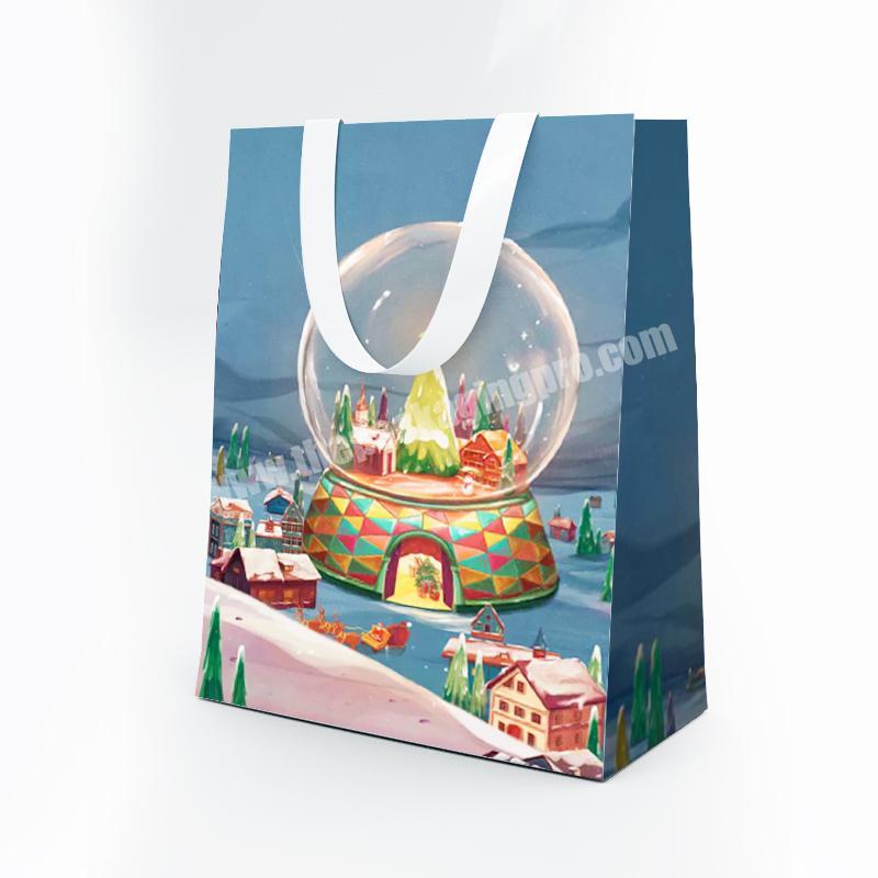 Custom Logo Glossy Gift Bag Branded Retail Christmas Shopping Clothes Paper Bags