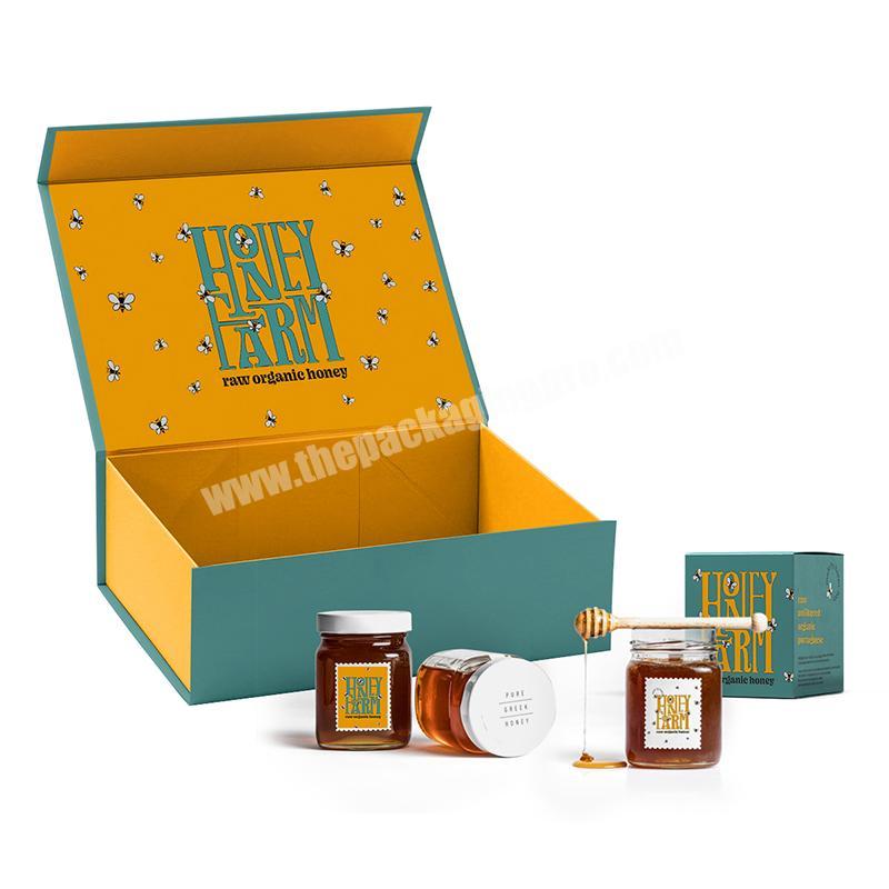 Custom Logo Printed Luxury Magnetic Foldable Cardboard Honey Bee Bottle Gift Set Packaging Paper Boxes