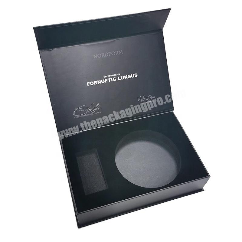 Custom Luxury black Magnet box Rigid Cardboard Packaging Paper Gift Box with custom foam insert magnetic box