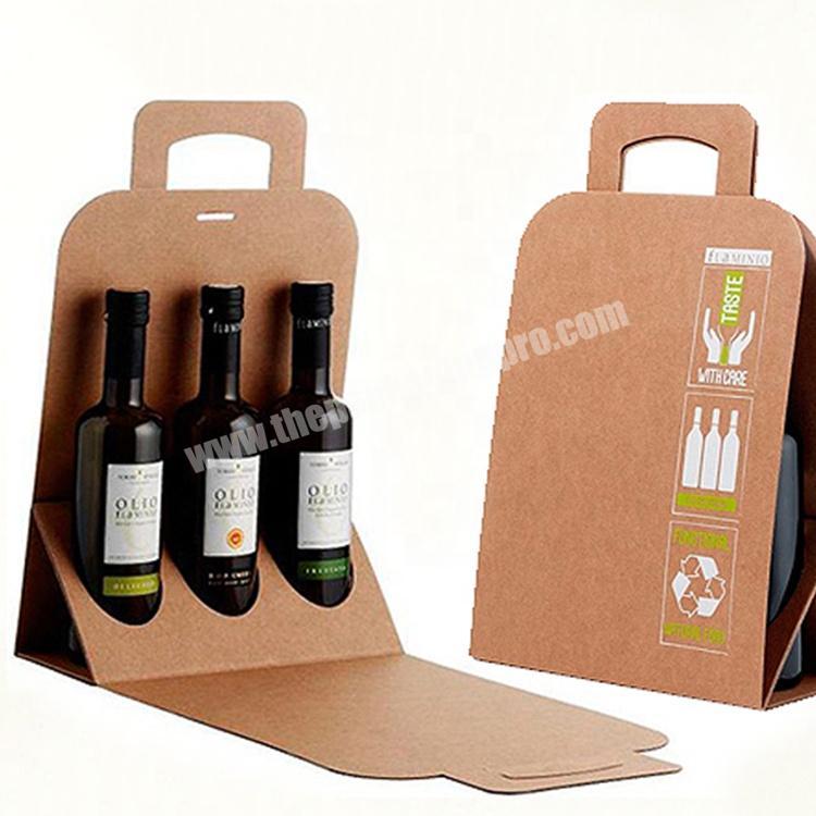 Custom Printed 3-Bottle Kraft Paper Bottle Carriers Cardboard Shipping Double Carton Paper Wine Box With Window