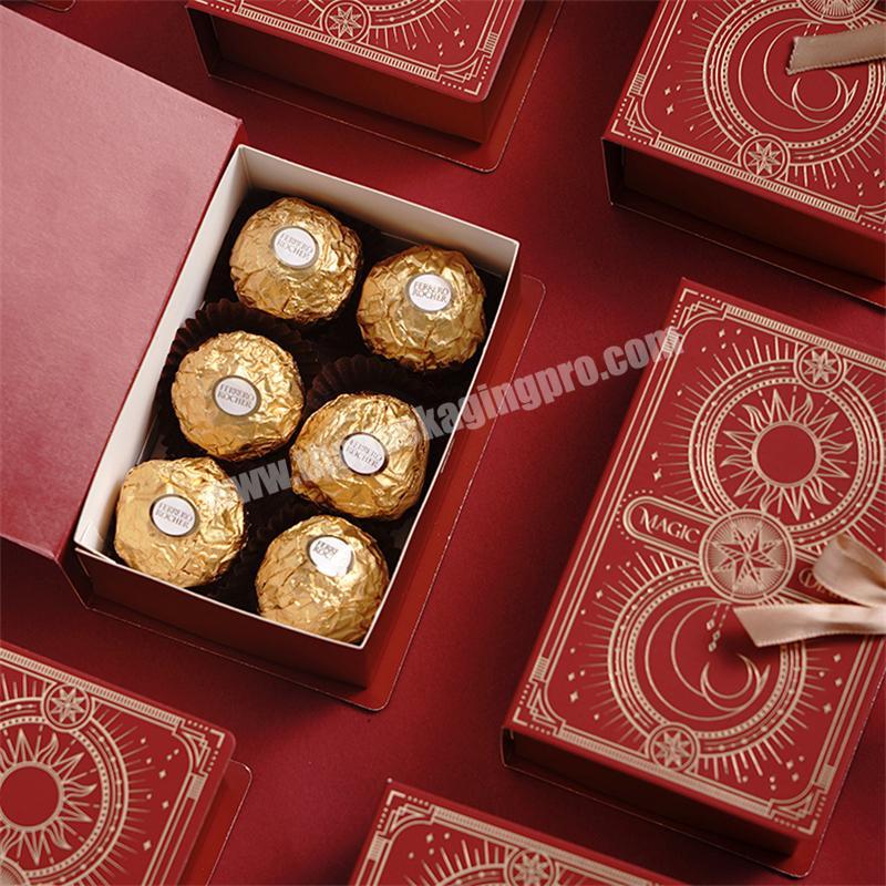 Custom Red Empty Bronzing Craft Magic Book Boxes Ferrero Rocher Chocolate Gift Box Packaging
