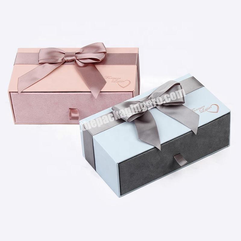 Luxury Unique Custom Logo Paper Jewellery Gift Packaging Drawer Box Bracelet Necklace Ring Earing Pink Velvet Jewelry Box