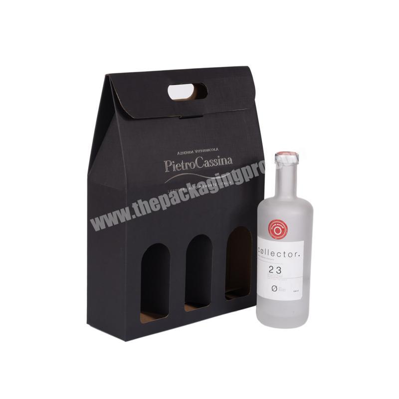 Custom eco friendly black paper packaging luxury foldable wine gift box with logo