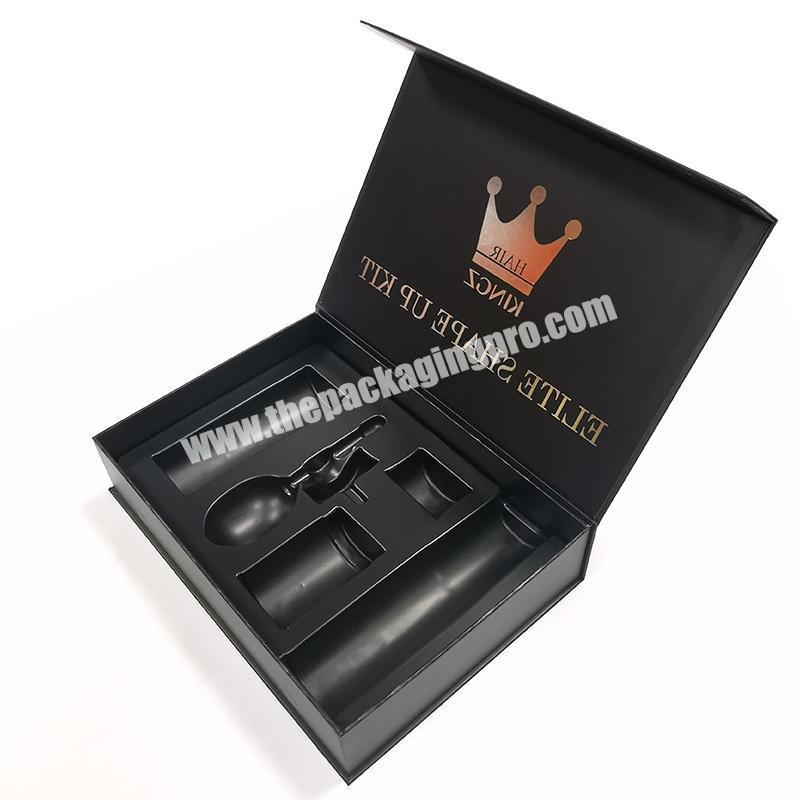 Custom logo luxuyr matte black paper cardboard collapsible magnetic packaging boxes with satin clothes
