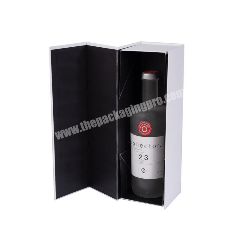 Custom logo luxury 3mm thick rigid black cardboard magnetic closure gift box for wine