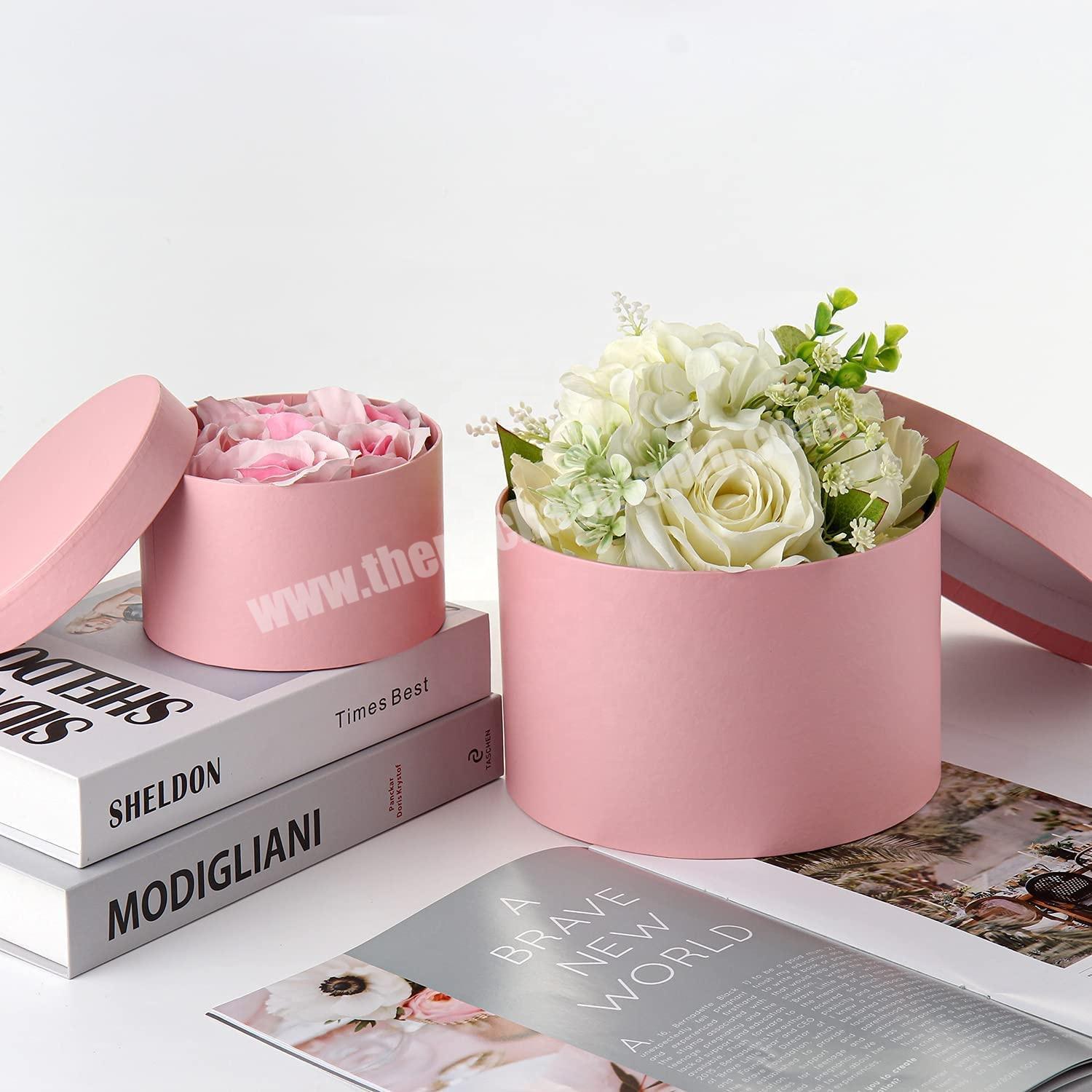 personalize Custom luxury cylinder florist flower box bouquets pink round hat gift box with lid