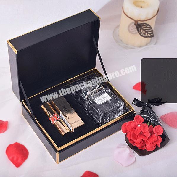 Custom luxury logo gold foil black clamshell lipstick set gift box sweets gift box for packaging