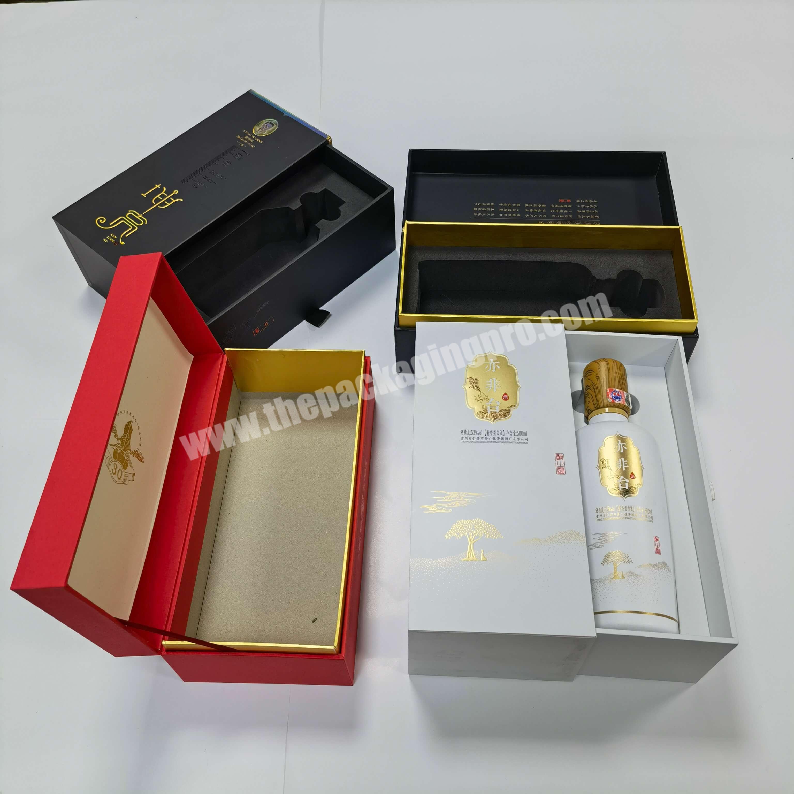 custom Custom luxury rigid cardboard slide drawer paper gift packaging box for wine bottle 