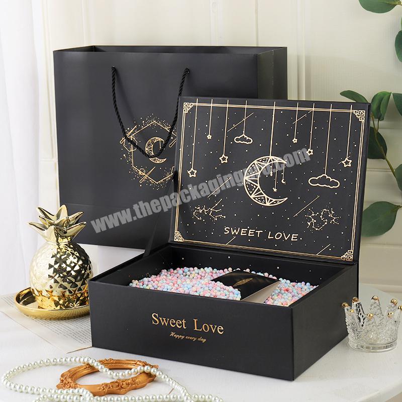 Custom matte black craft gift packaging box logo gold foil luxury birthday gift box for women