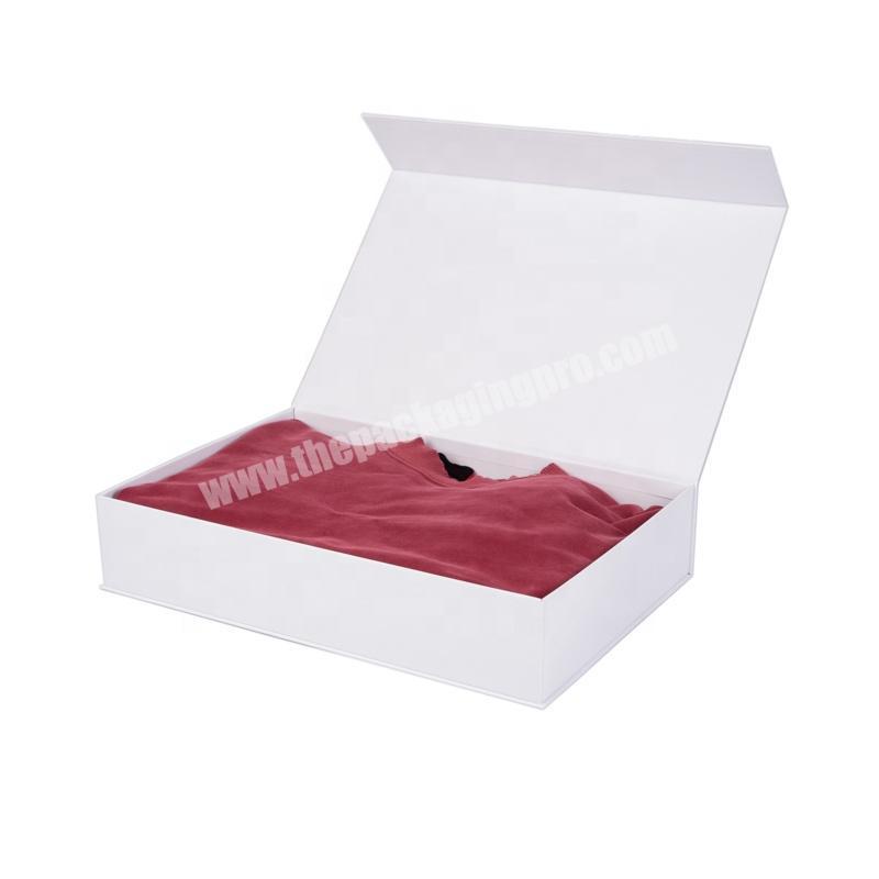 Custom white Gift T-shirt Cardboard Paper Box Custom printed ODM design box packaging with blue ribbon and silk stain box