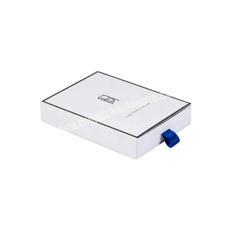 Custom white Gift T-shirt Cardboard Paper Box Custom printed ODM design box packaging with blue ribbon and silk stain box