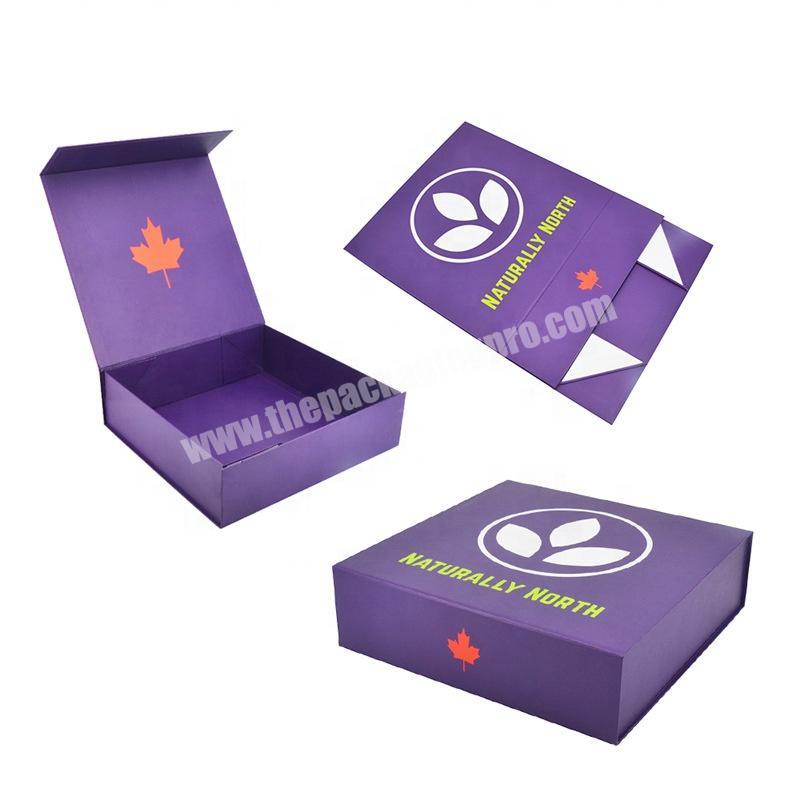 Customize Color Printing Packaging Boxes Magnetic Lid Purple Foldable Gift Paper Boxes