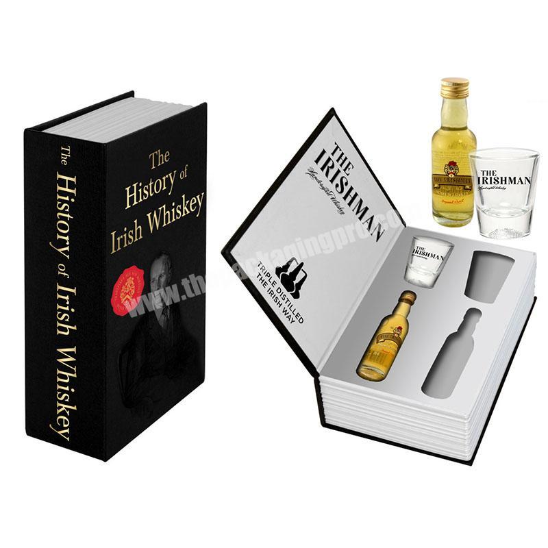 Customized Luxury Wine Glass Boxes Packaging Design Book Shape Packaging Irish Whiskey Glass Gift Box