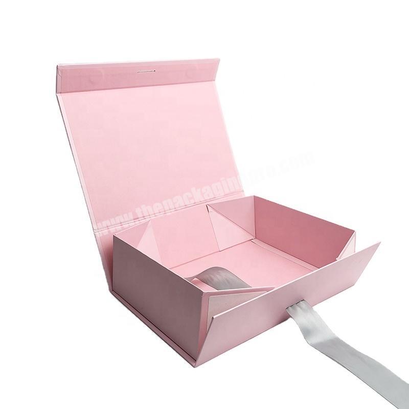 Daily Beauty Pink One Piece Unfixed ribbon Magnetic Gift Box Folded Magnet Cosmetic Box Packaging Custom