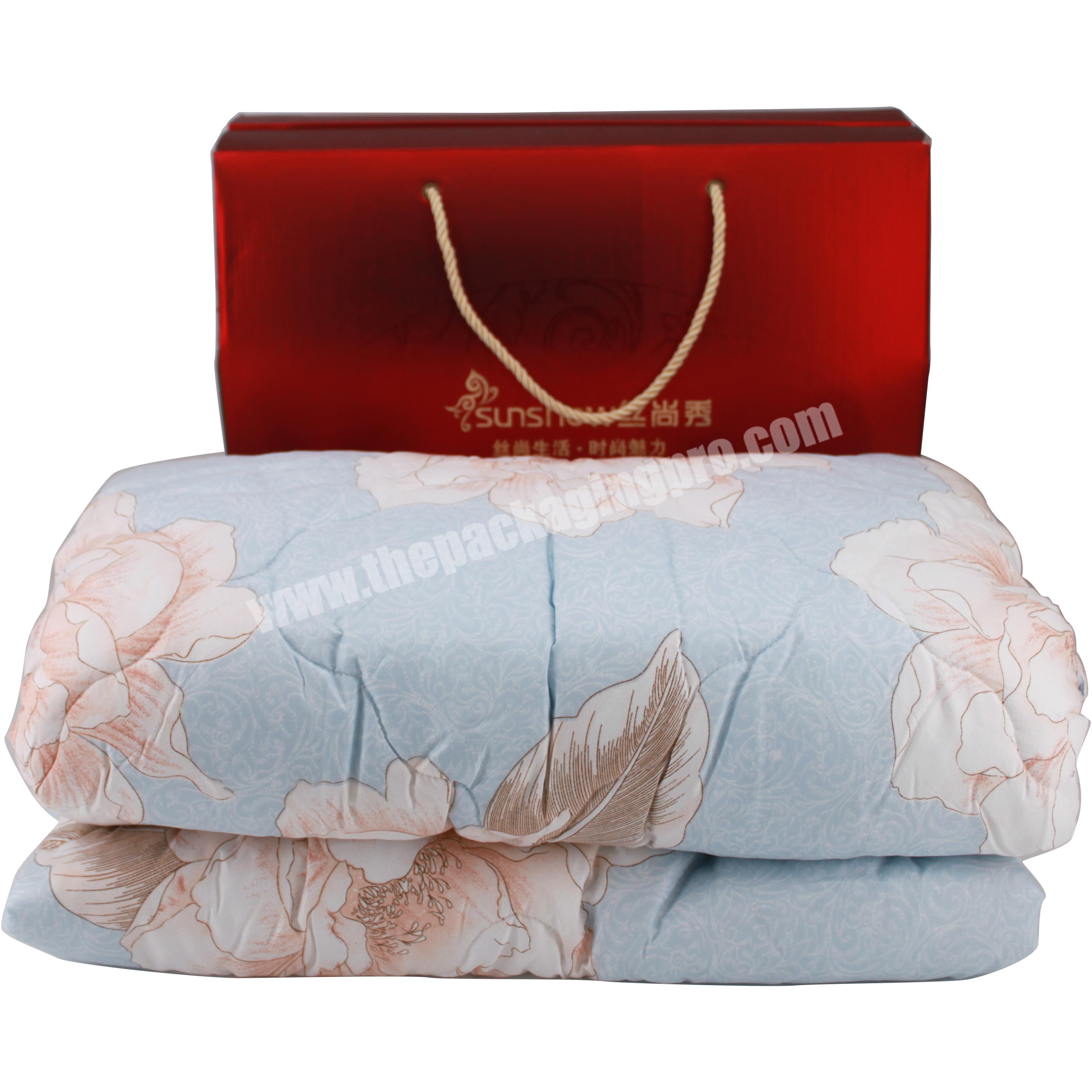 Design silk fabric quilt cover bedding set corrugated packaging box with rope handle