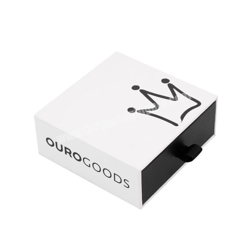 Eco Friendly Custom Black Logo White Color Cardboard Match Drawer Rigid Paper Gift Packaging Jewelry Box Packaging