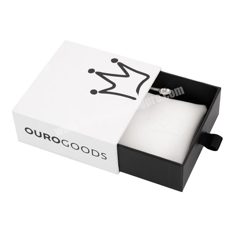 Eco Friendly Custom Black Logo White Color Cardboard Match Drawer Rigid Paper Gift Packaging Jewelry Box Packaging