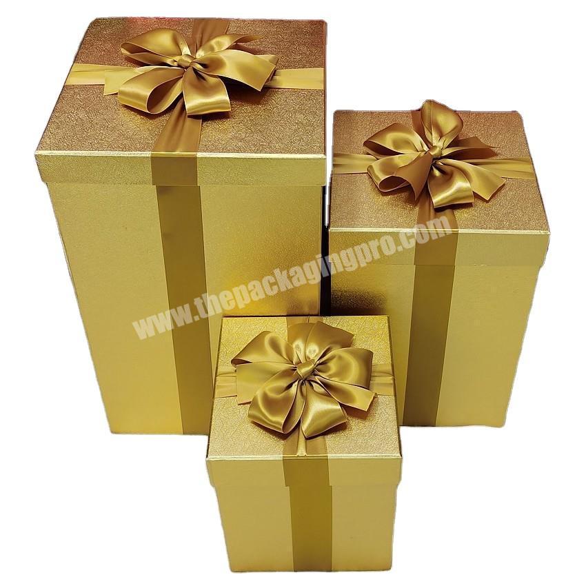 Factory wholesale Custom Wedding Packaging Box Luxury With Ribbon Packaging gold gift boxes  square  big gift box