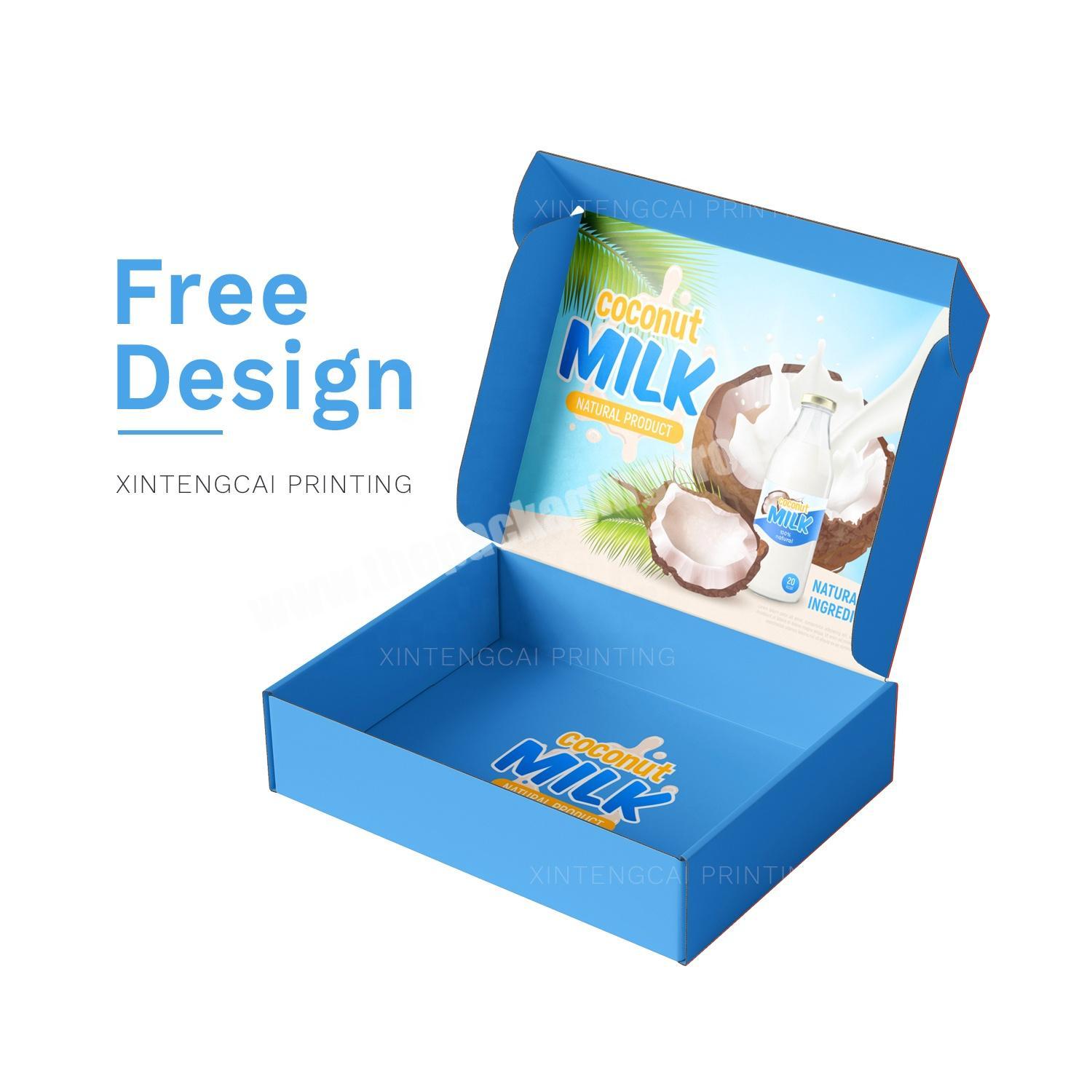 Free Design Blue Beverage Packing Mailer Box, Durable Paper Corrugated E-flute Eco Packaging For Drinking Bottle