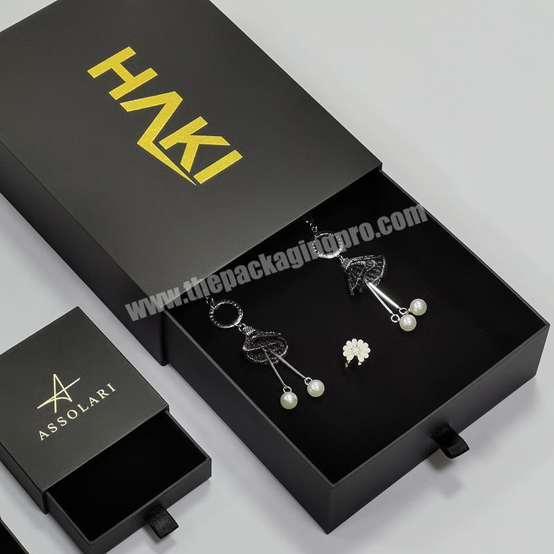 Luxury Black Cardboard Ring Package Custom Logo Paper Drawer Packaging 'Jewelery' Gift Box With Insert