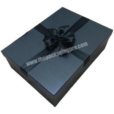 Luxury Gift Box With Ribbon Bow Lid And Bottom Two Pieces Box With Custom Print Logo