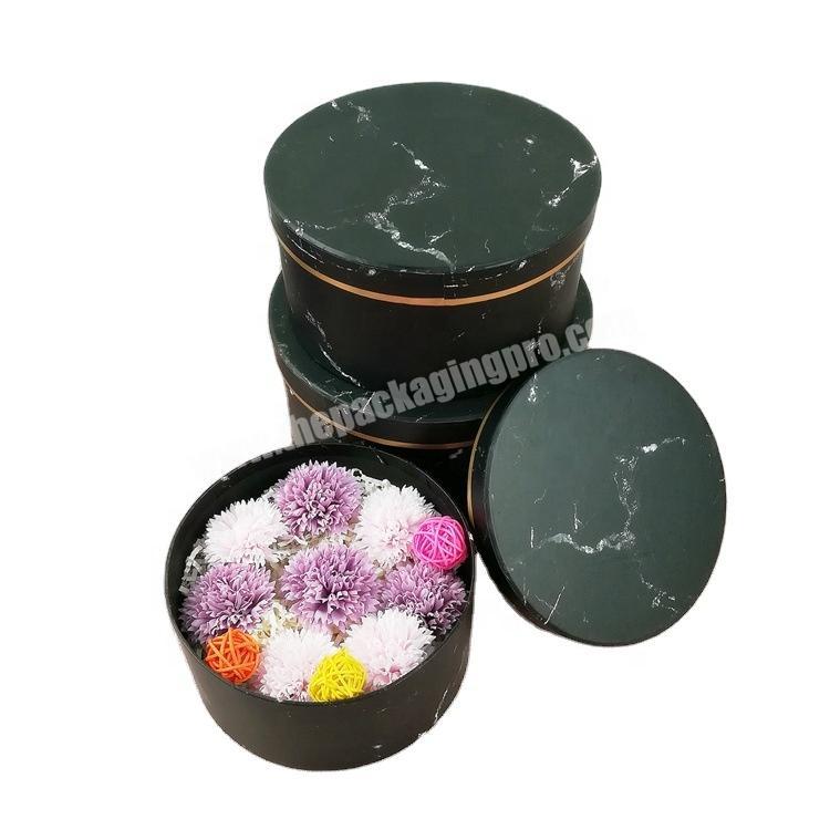 Luxury Gold Stamping Cylinder Marble Black Round Hat Box Carton Rose Flower Box