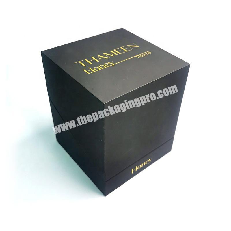 high quality customize logo black rigid  hot stamping foldable 350ml honey jar glass bottles packaging box