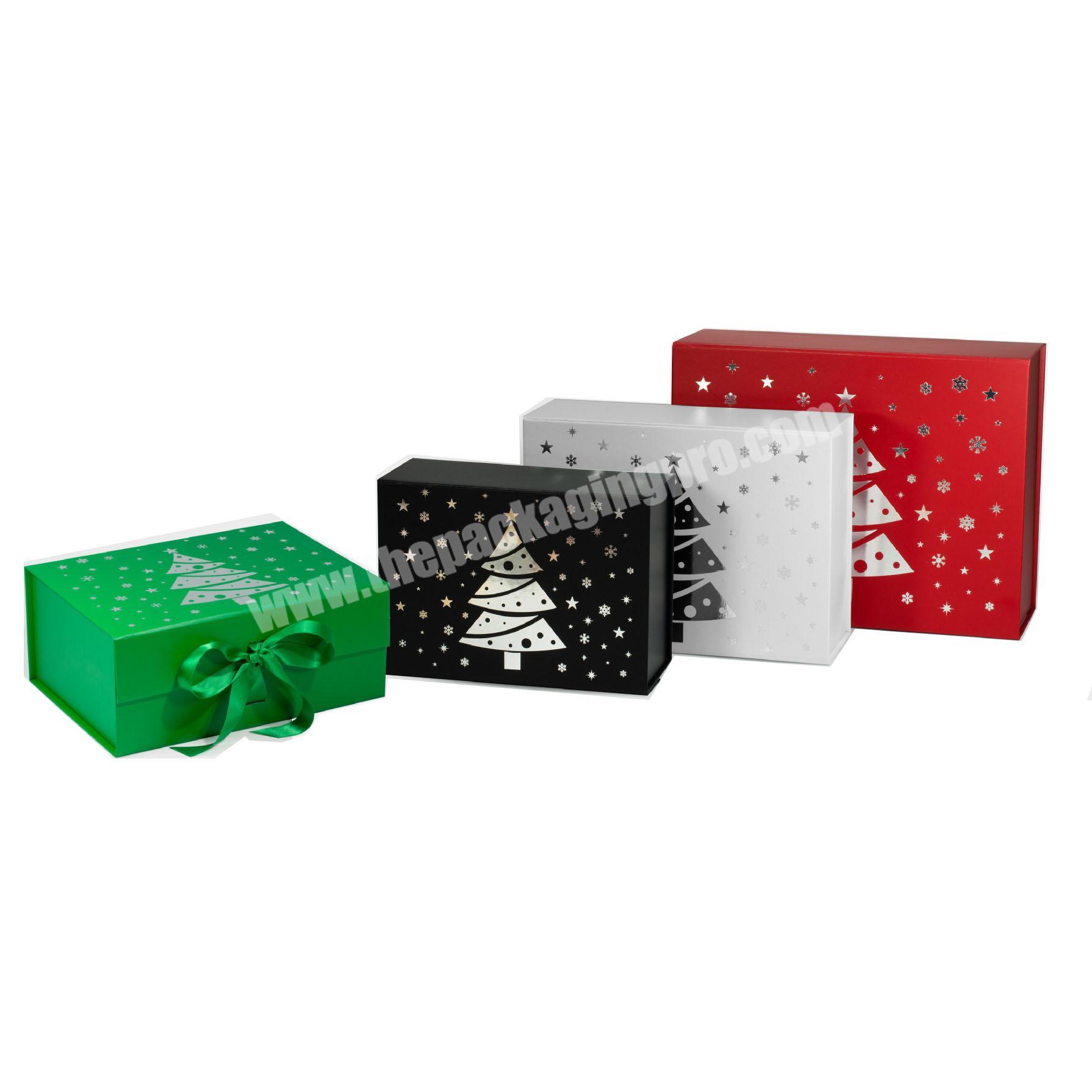 Osmo In Stock Wholesale Magnetic Folding Gift Box Xmas Large Merry Christmas Eve Packaging Box with Ribbon