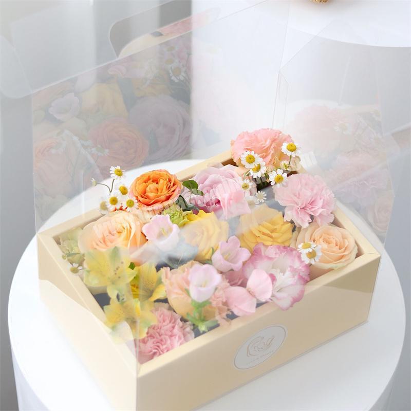 personalize Transparent Plastic Preserved Bouquet Packaging Gift Clear PVC Flower Box For Flowers with  Handle