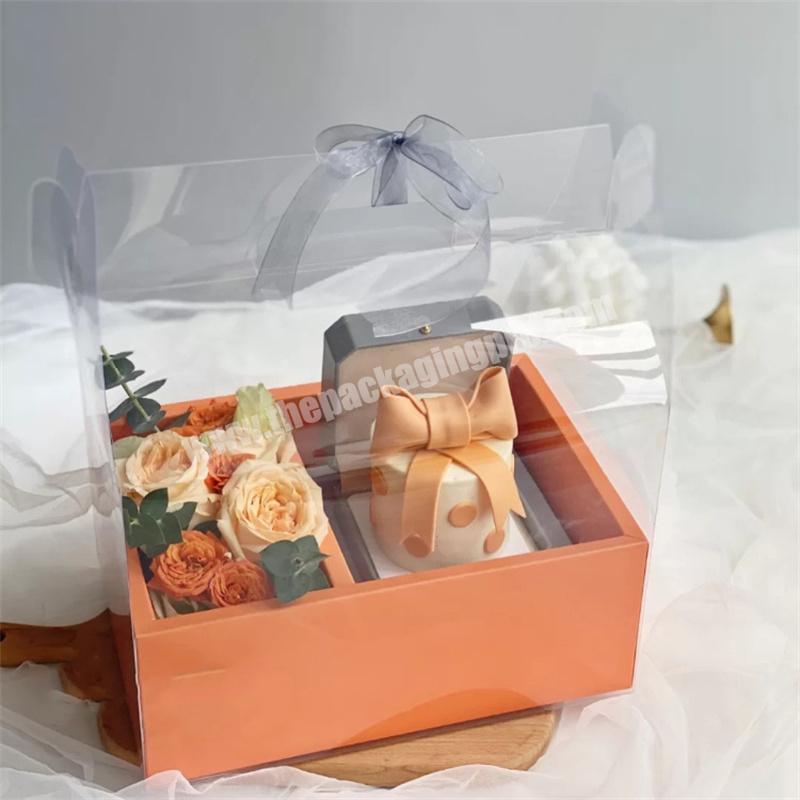 Transparent Plastic Preserved Bouquet Packaging Gift Clear PVC Flower Box For Flowers with  Handle wholesaler