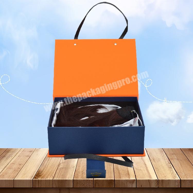 Wholesale Custom Logo Folding Orange Paper Flat Packing Luxury Cosmetic Magnetic Gift Box With Handle For Face Care Mask