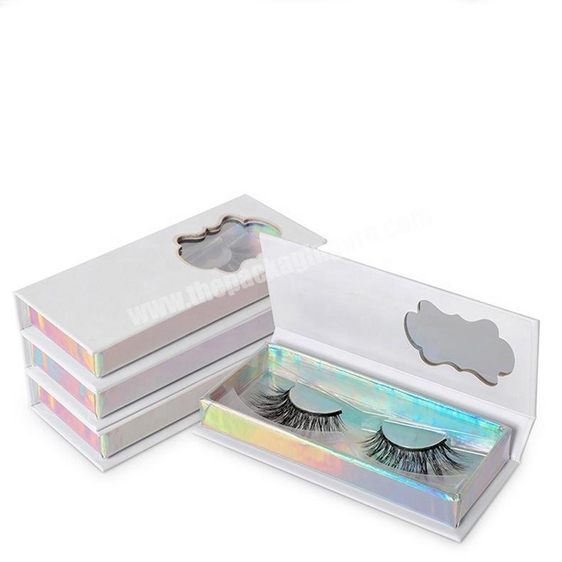 Wholesale Custom Magnetic 3D Lashes Packaging Box  False Eyelashes Paper Holographic Eyelash Packaging Book Clamshell Box