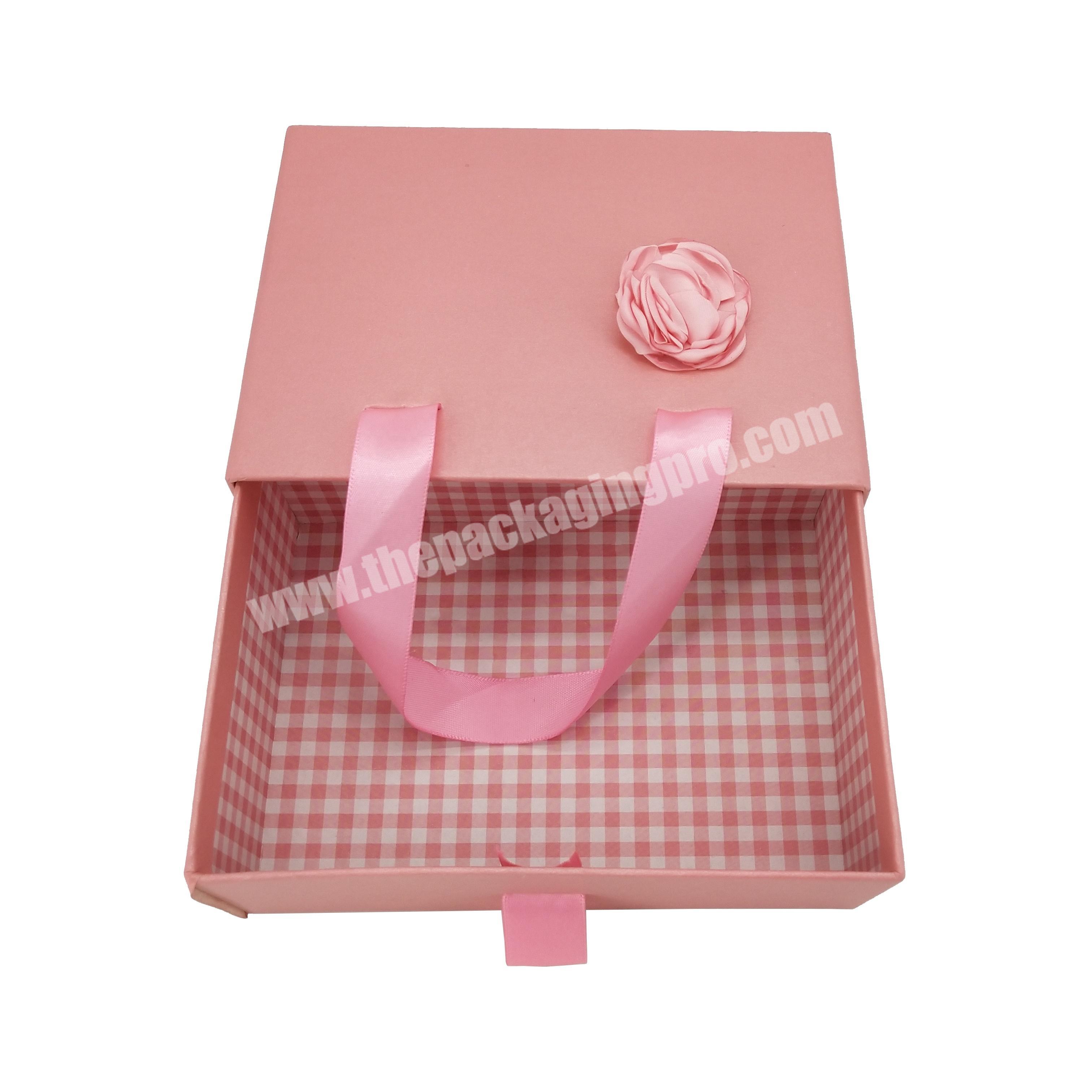 Wholesale custom beautiful pink sliding drawer gift paper box for pack