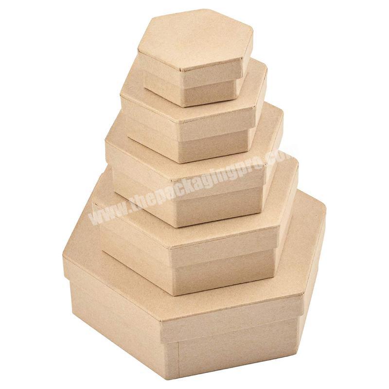 hexagonal-shaped hard kraft paper mache box with lid for crafting , storage accessories ,cosmetics jewelry