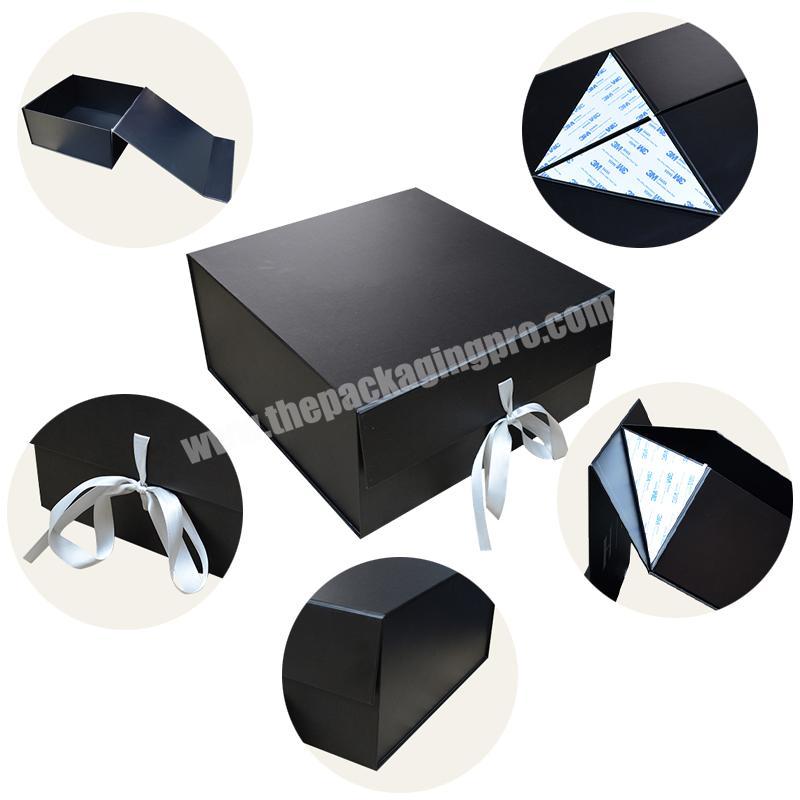 wholesale Custom Luxury Black Large Middle Folding Gift Box with Fixed Ribbon