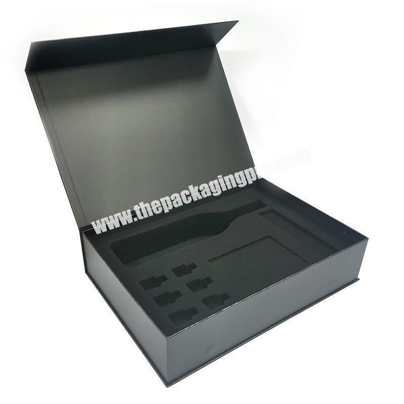 Custom logo rigid cardboard paper black Art paper UV Embossing wine glass package box with foam