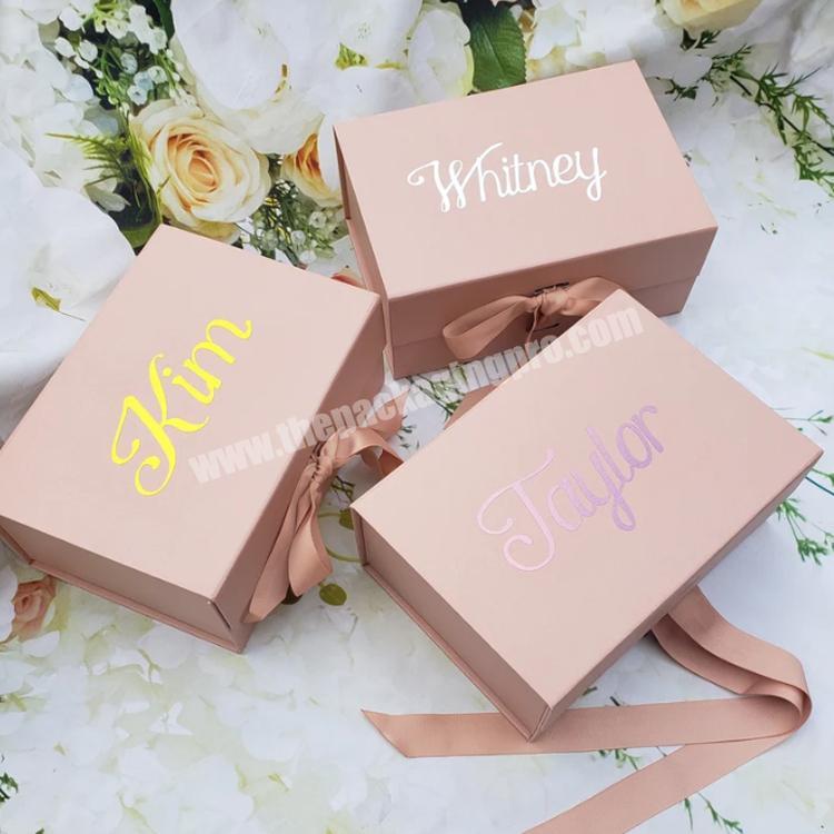 Bridesmaid proposal gift box set empty rose gold magnetic gift boxes with ribbon