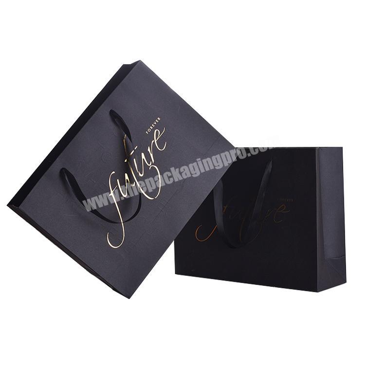 High quality hot stamping custom logo printed shopping paper bag with ribbon handle for shoes and clothing