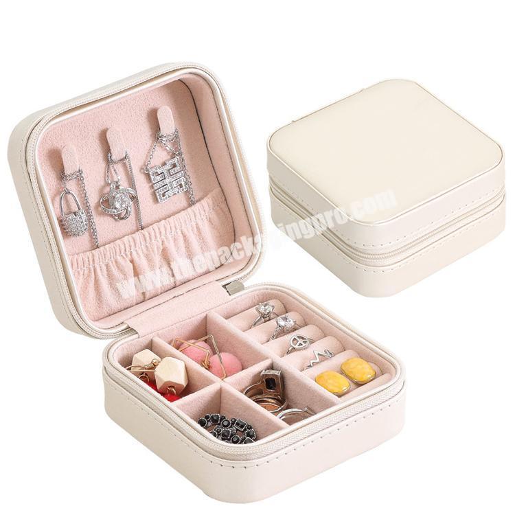 Luxury PU Leather Ring Necklace Packing Box Wholesale White Pink Packaging Box Mini Travel Jewelry Boxes