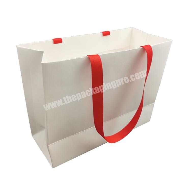 Manufacturer wholesale white bag with red ribbon handle machine making paper bags bolsas paper shopping carry bags for clothes